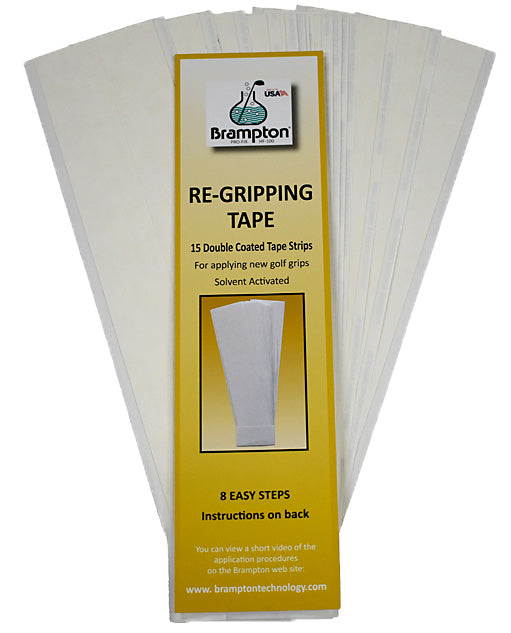 Brampton re-gripping tape pack with branded label and 15 double-coated tape strips
